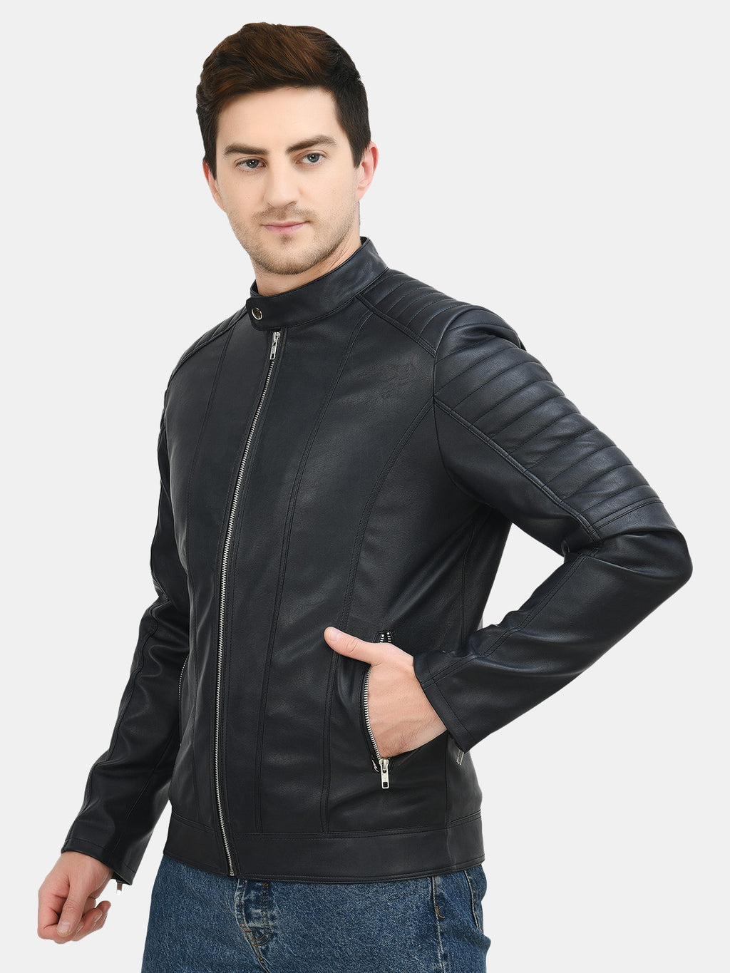 Anti Odour Black Leather Bomber Jacket For Men – view 18
