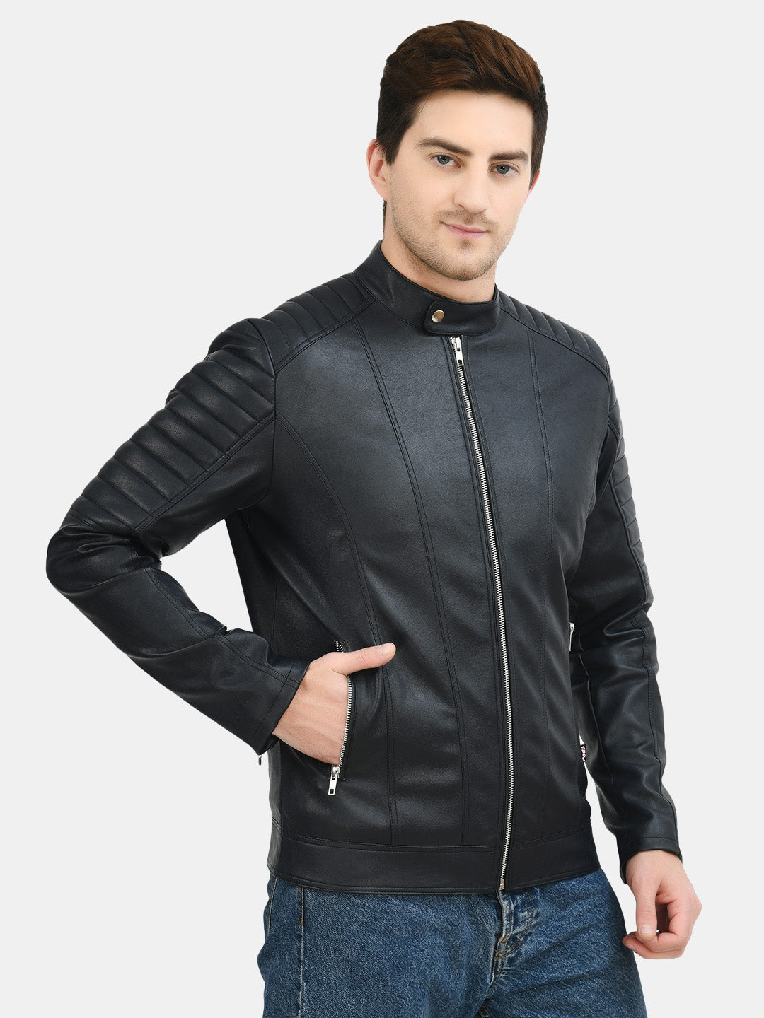 Anti Odour Black Leather Bomber Jacket For Men – view 20