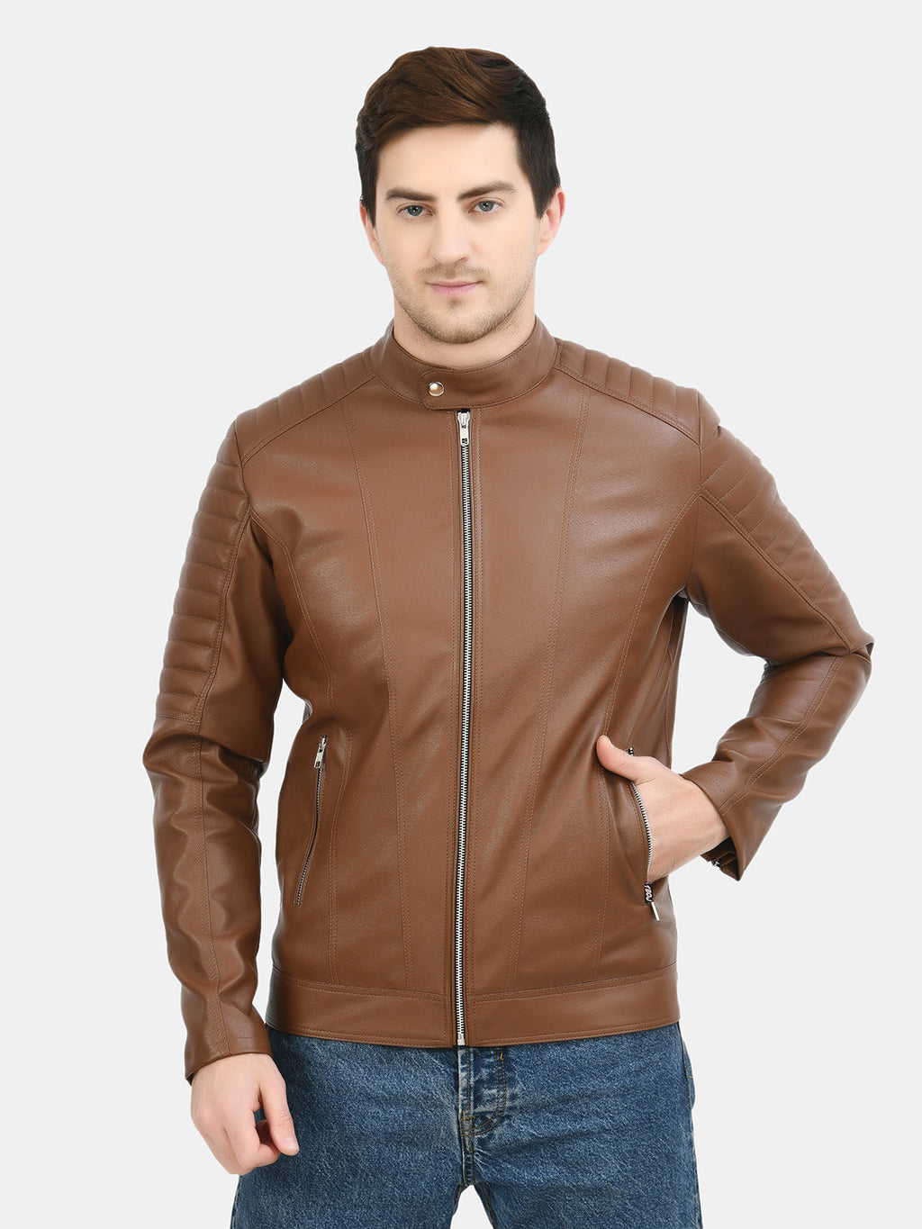 Anti Odour Tan Leather Bomber Jacket For Men – view 2