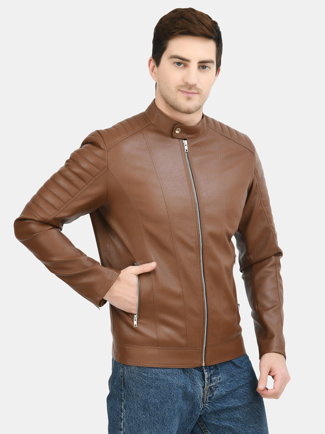 Anti Odour Tan Leather Bomber Jacket For Men – view 5