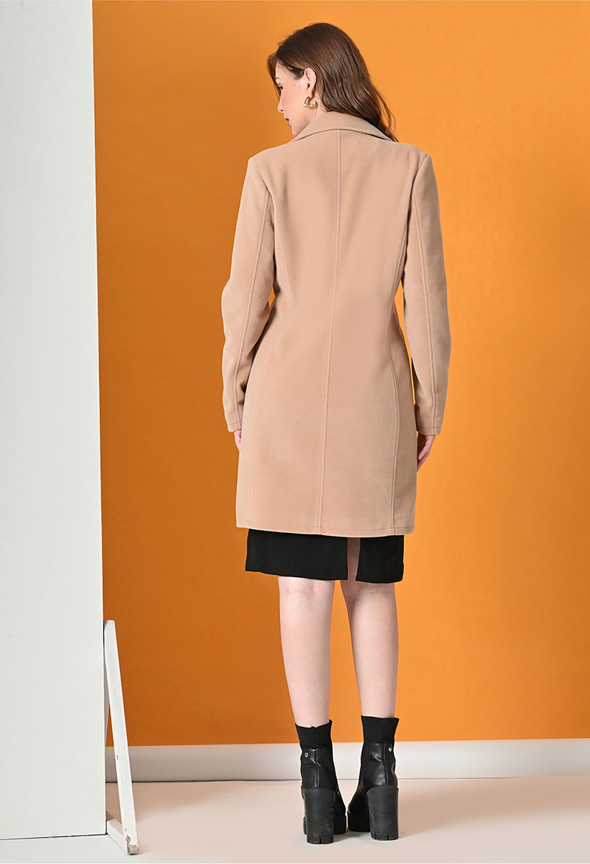 Notched Lapel Longline Trench Beige Coat For Women – view 2