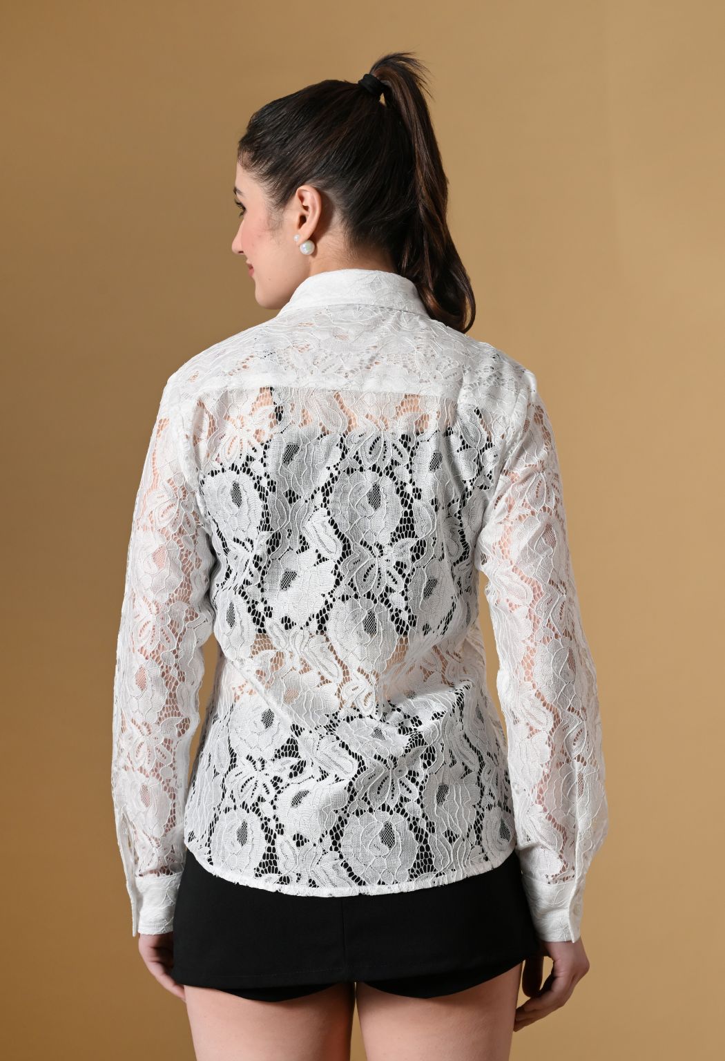 Women White Comfort Floral Sheer Casual Shirt – view 2
