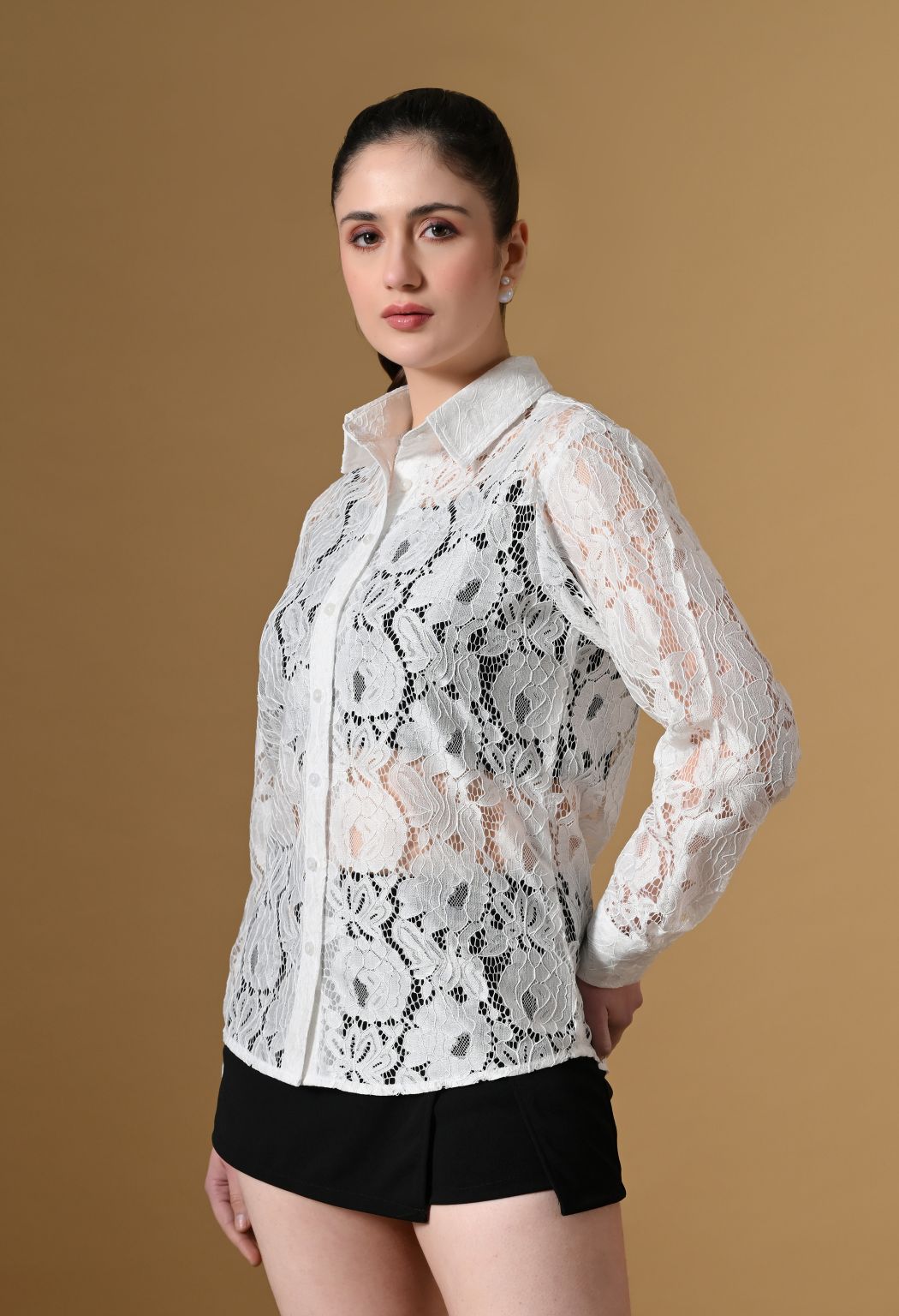 Women White Comfort Floral Sheer Casual Shirt – view 3