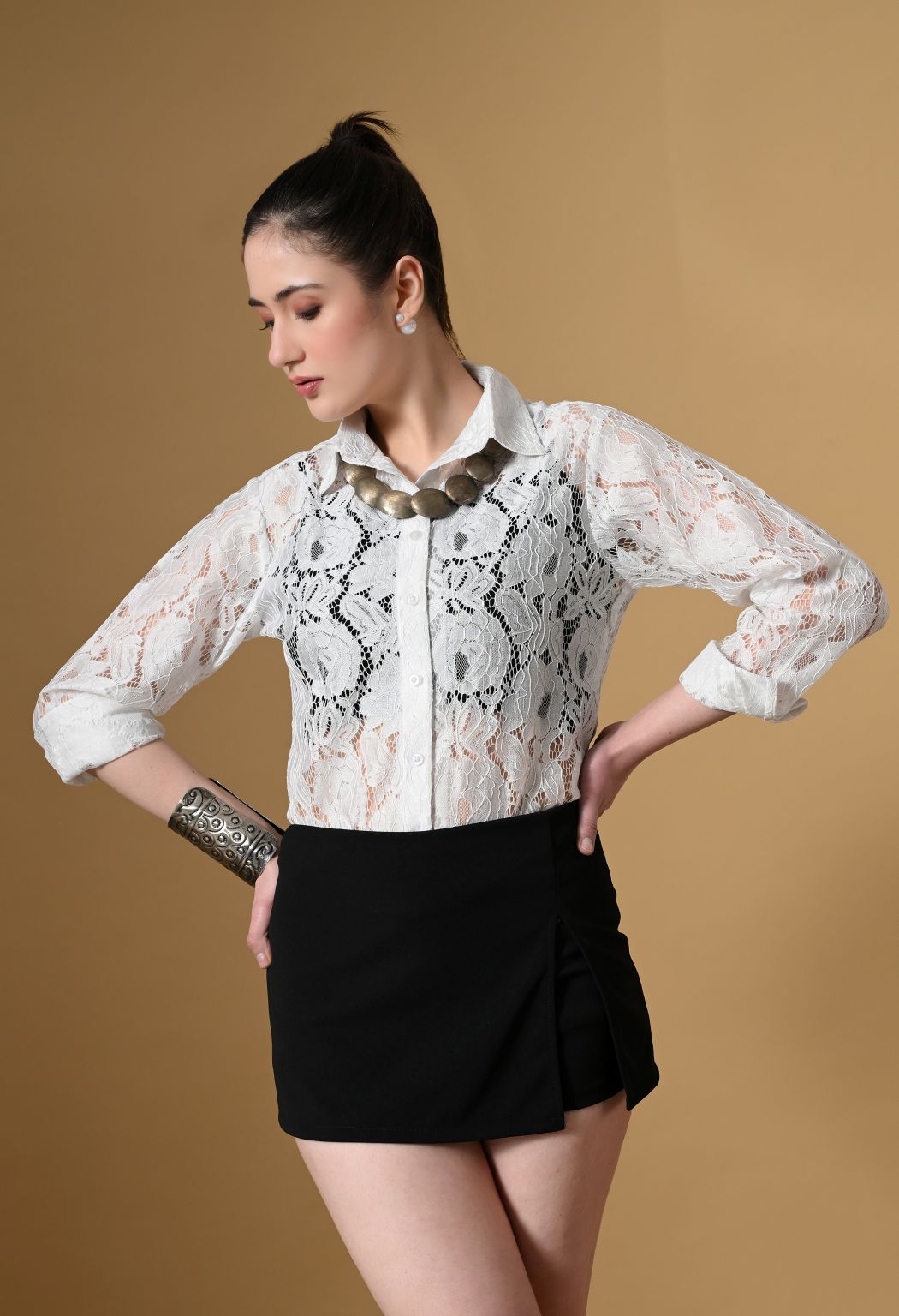 Women White Comfort Floral Sheer Casual Shirt – view 5