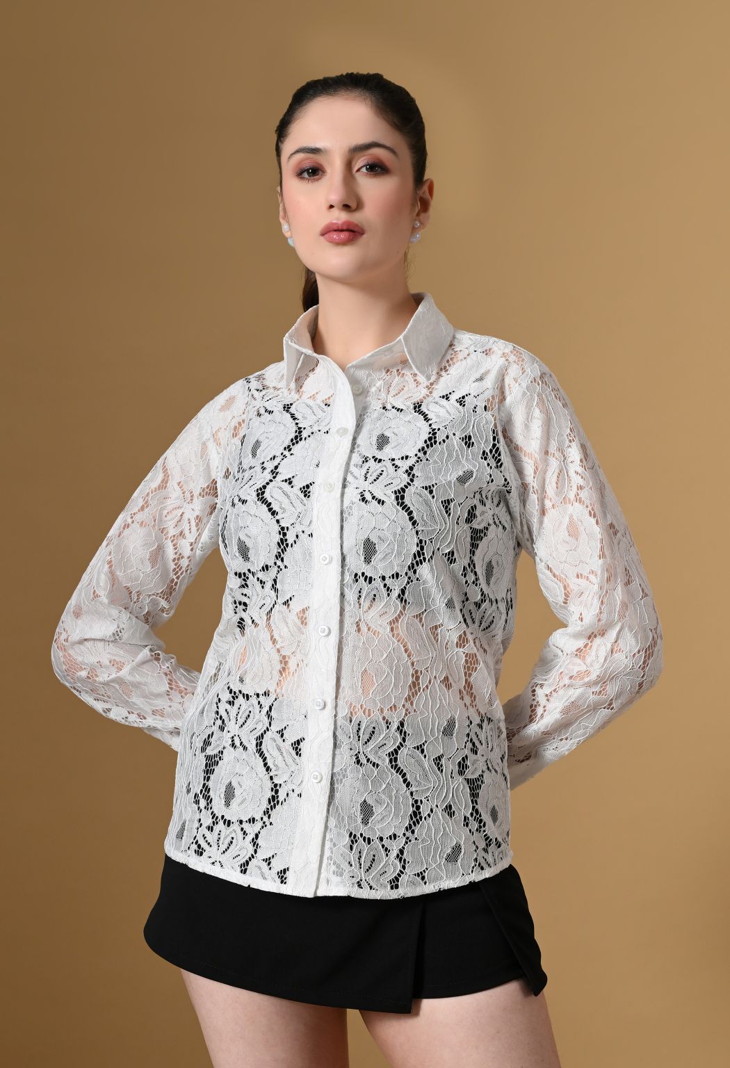 Women White Comfort Floral Sheer Casual Shirt – view 9