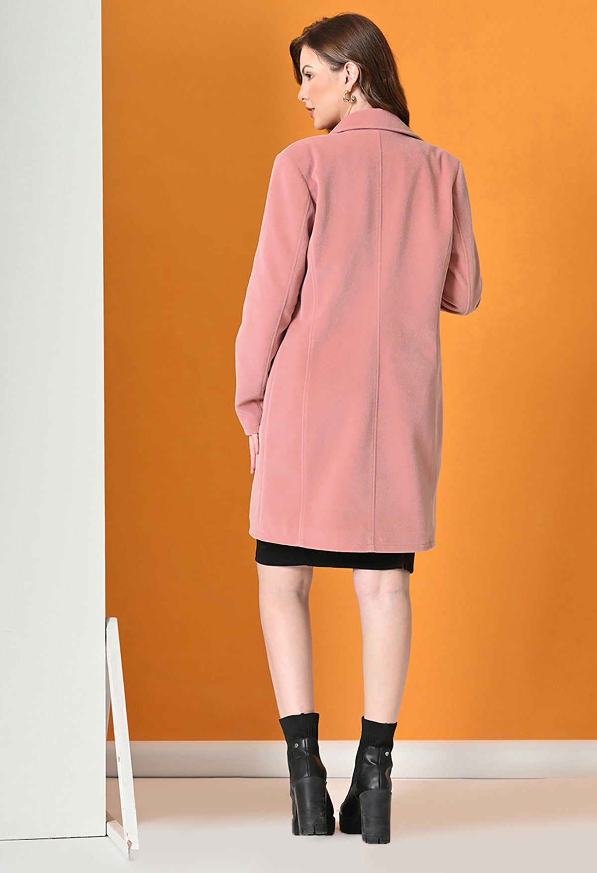 Notched Lapel Longline Trench Pink Coat For Women – view 2